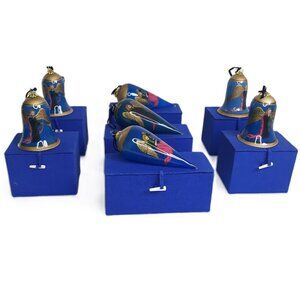 7-Reverse Painted Glass Angel Ornaments Bell 3" & Teardrop 5" Christmas